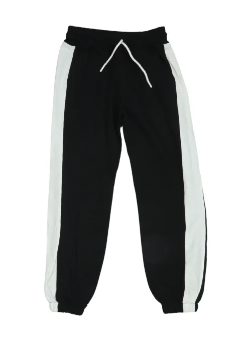 Pantaloni de trening damă negri cu dungi albe și șiret reglabil