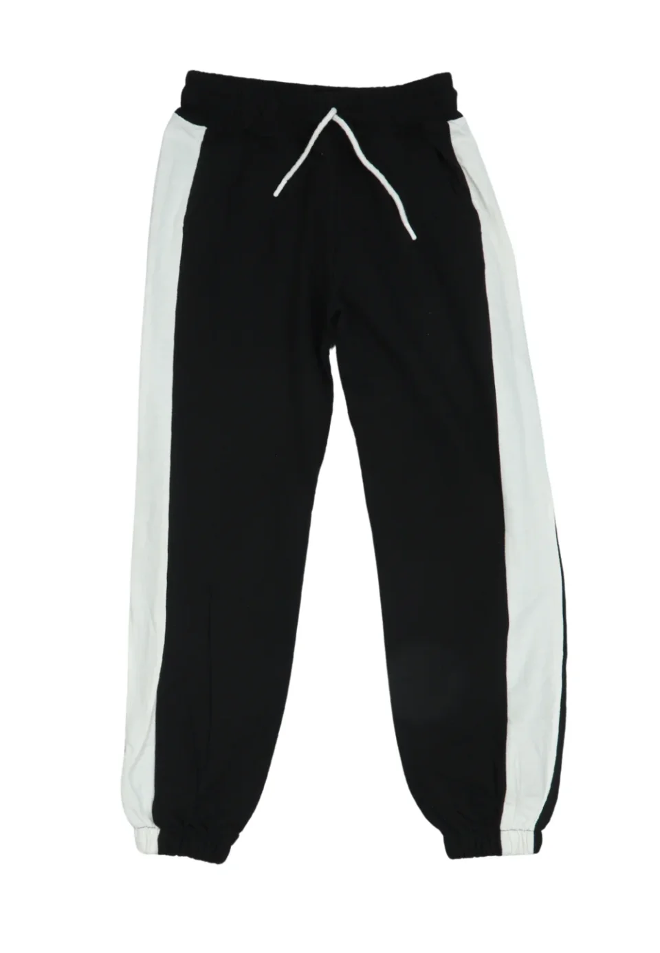Pantaloni de trening damă negri cu dungi albe și șiret reglabil