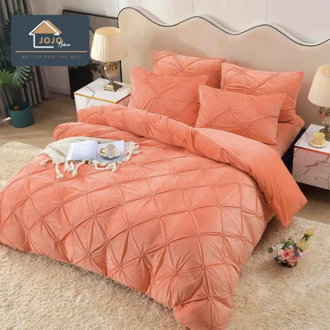 Lenjerie de pat din catifea cu pliuri, 4 piese, pentru pat dublu, culoare PORTOCALIU