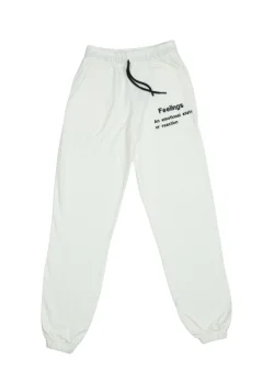 Pantaloni de trening damă albi cu șiret și imprimeu "Feeling