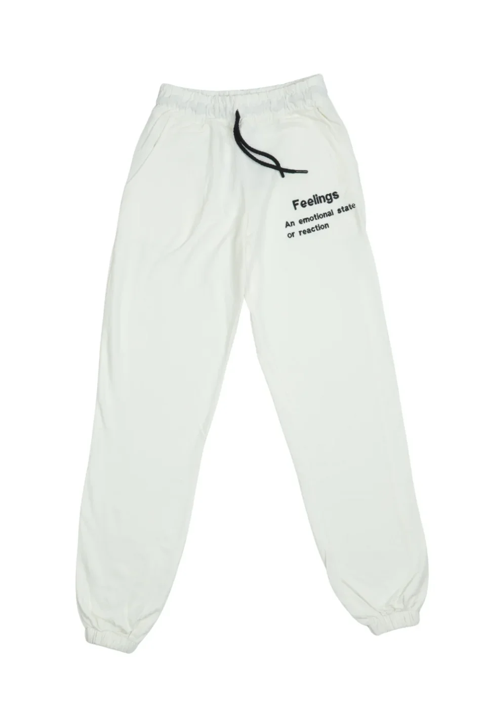 Pantaloni de trening damă albi cu șiret și imprimeu "Feeling