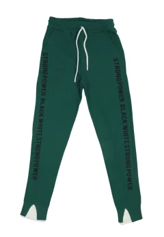 Pantaloni damă verde inchis cu șiret reglabil și imprimeu lateral „Strong Power”