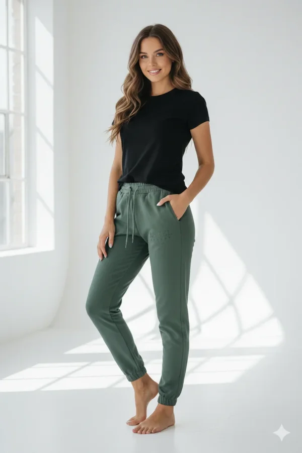 Pantaloni de trening damă verzi cu șiret și imprimeu "Angel"
