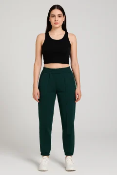Pantaloni de trening damă verde închis cu dunga cusută pe față