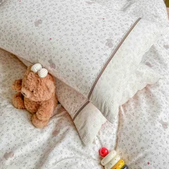 Lenjerie de pat  cu elastic si broderie, bumbac 100%, ALB, CREM-AC-13