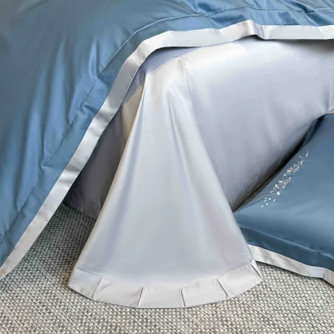 Lenjerie de pat 4pcs, satin premium cu broderie, de lux ALBASTRU cu GRI — imagine 3