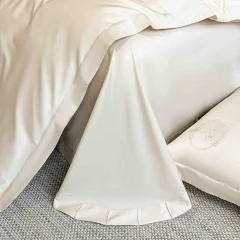Lenjerie de pat 4pcs, satin premium cu broderie, de lux ECRU