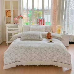 Lenjerie de pat  cu elastic si broderie, bumbac 100%, CREM, ALB,  CA-18