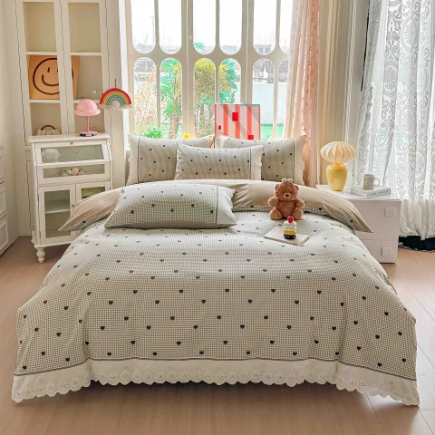 Lenjerie de pat  cu elastic si broderie, bumbac 100%, ALB, CREM, AC-11 — imagine 1