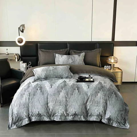 Lenjerie de lux in cutie cadou, bumbac finet, 6 piese, GRI DUNGI, LUX-2320 — imagine 1