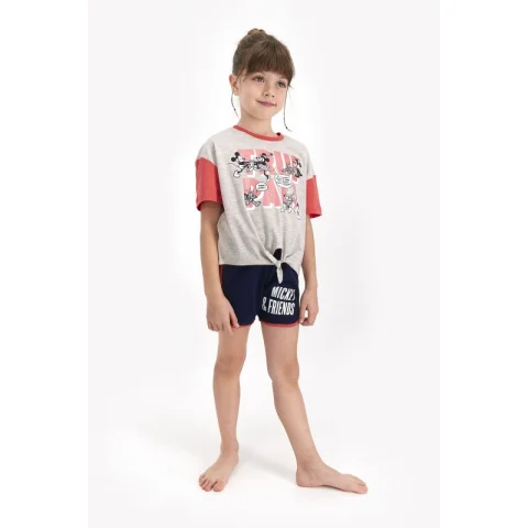 Pijama pentru fetițe Disney, tricou si pantalon scurt, model True Pals, gri