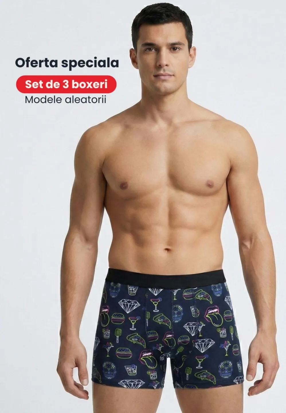 Set 3 boxeri bărbați premium – modele aleatorii, simpli și colorați, cu imprimeuri