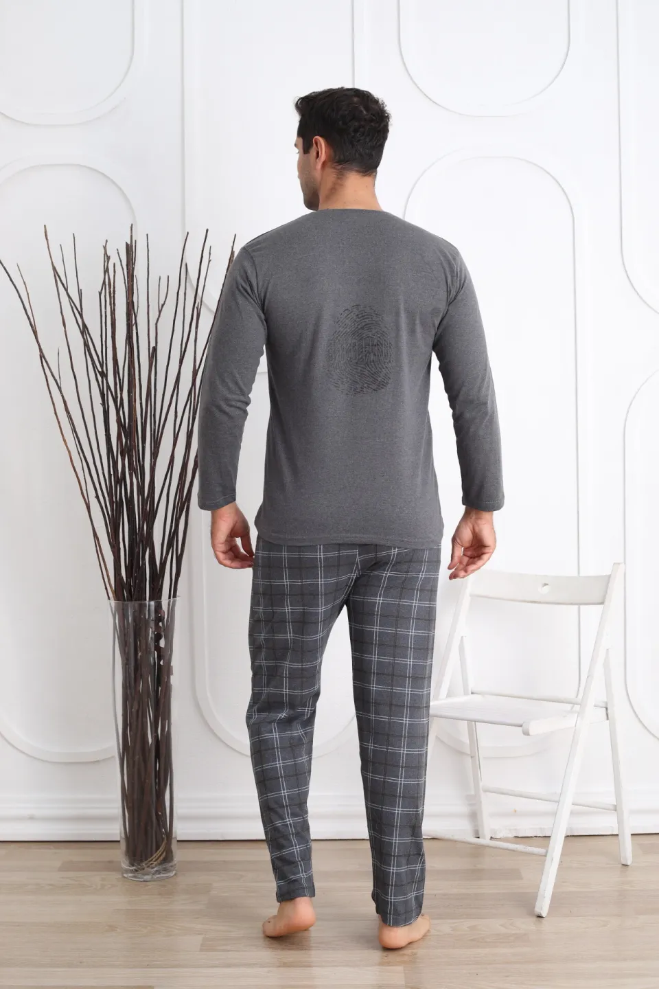 Pijama bărbați din bumbac, mânecă lungă și pantaloni lungi, imprimeu Unique