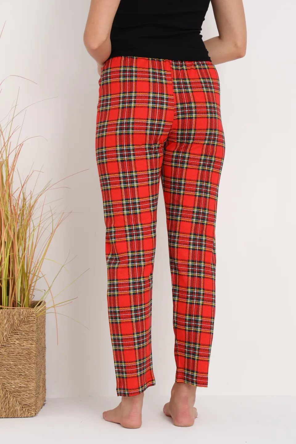 Pantaloni de pijama damă roșii cu carouri