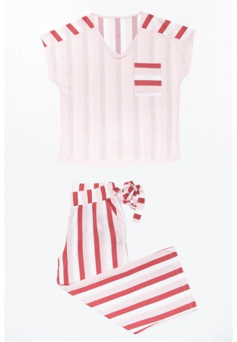 Pijama damă Freenight roz, tricou mânecă scurtă, pantaloni lungi