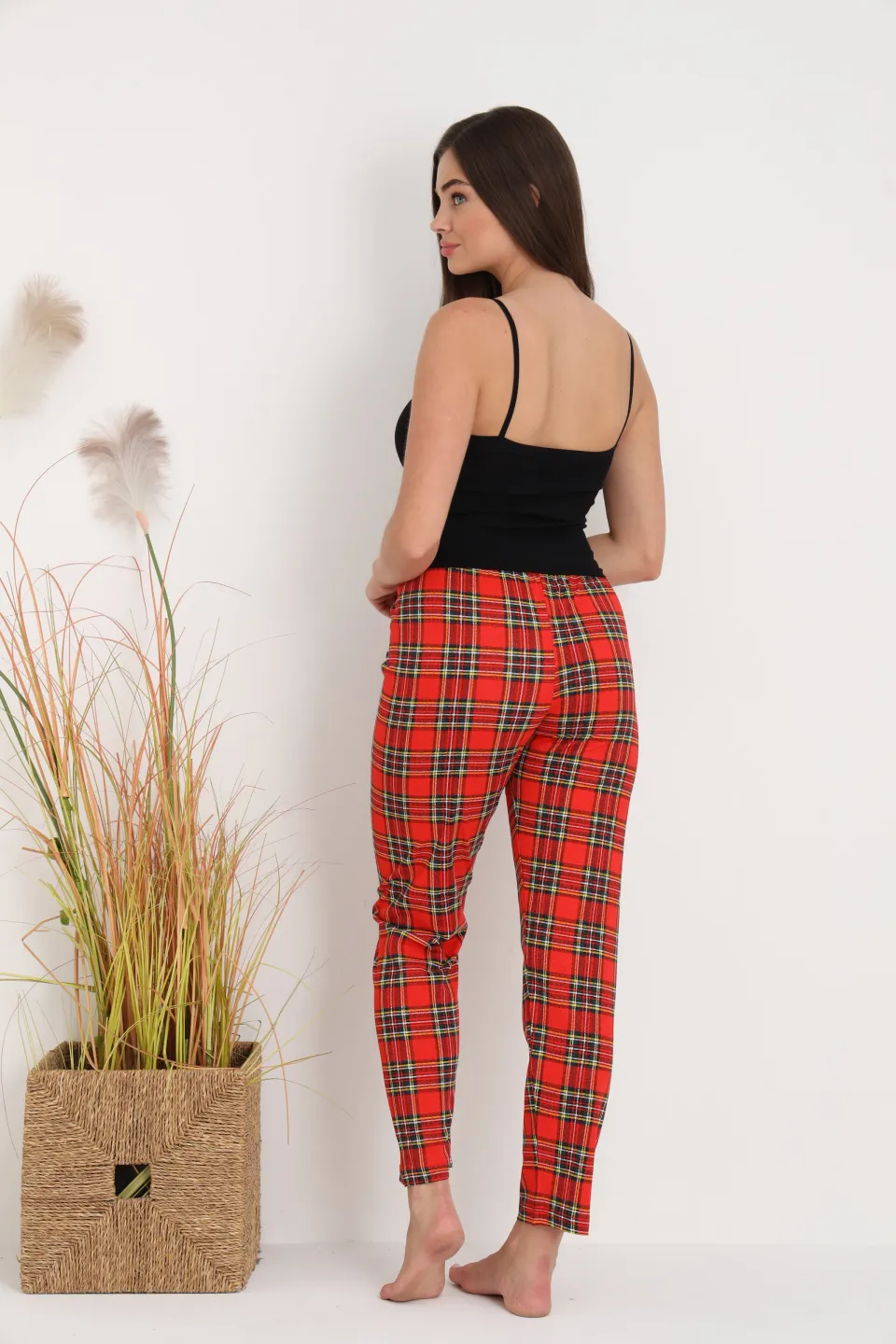 Pantaloni de pijama damă roșii cu carouri