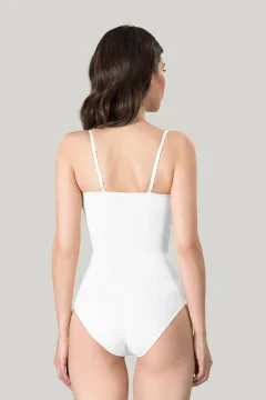 Body modelator dama, material elastic si respirabil de culoare alb