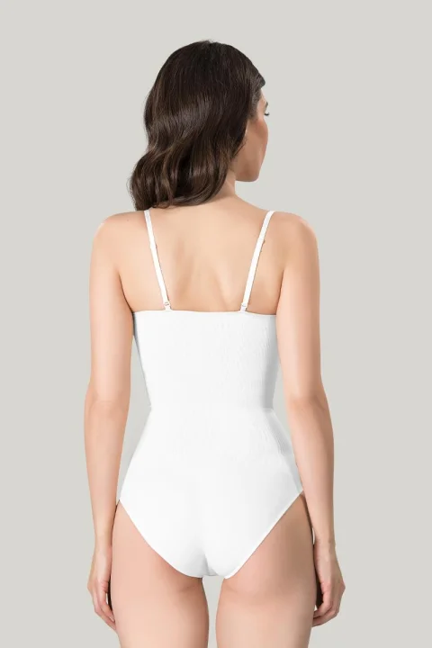 Body modelator dama, material elastic si respirabil de culoare alb