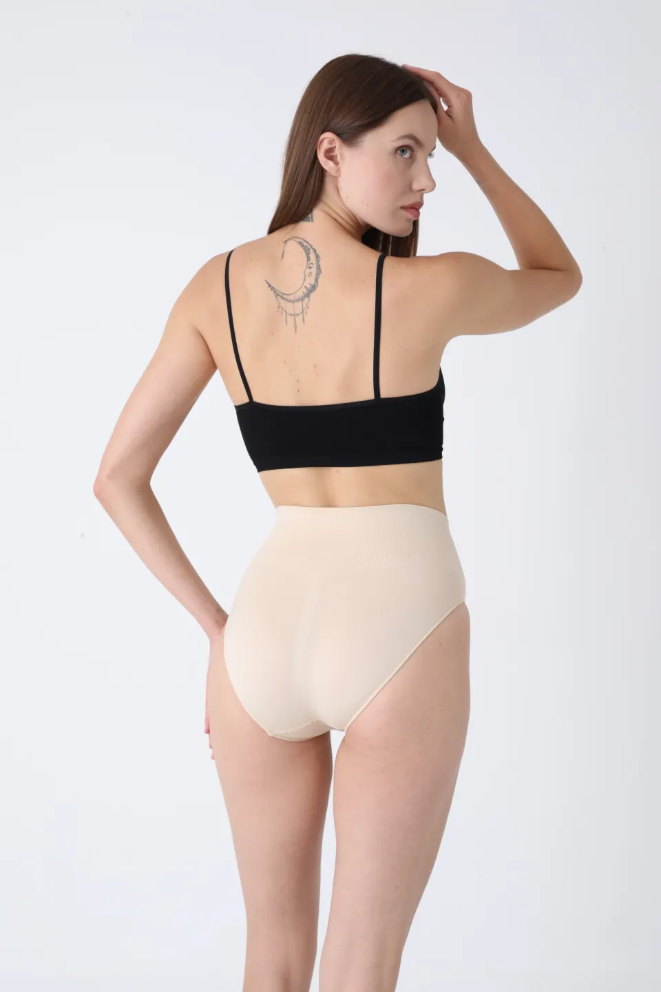 Chilot modelator damă cu talie înaltă – bej, push-up și bandă anti-alunecare
