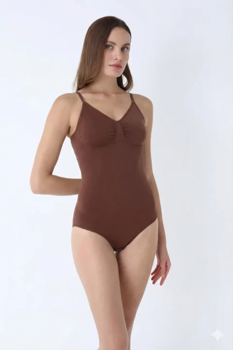 Body modelator tanga cu bretele subțiri reglabile-maro