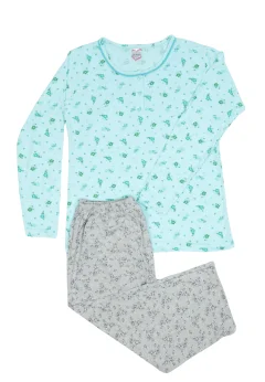 Pijama damă big size din bumbac mânecă lunga și pantaloni 3/4
