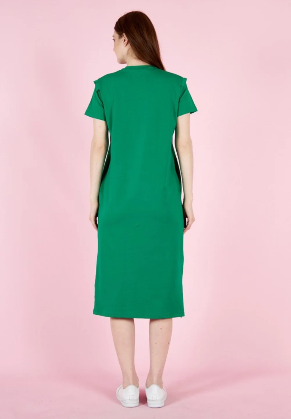 Rochie casual de damă, bumbac,  mânecă scurtă- culoare verde