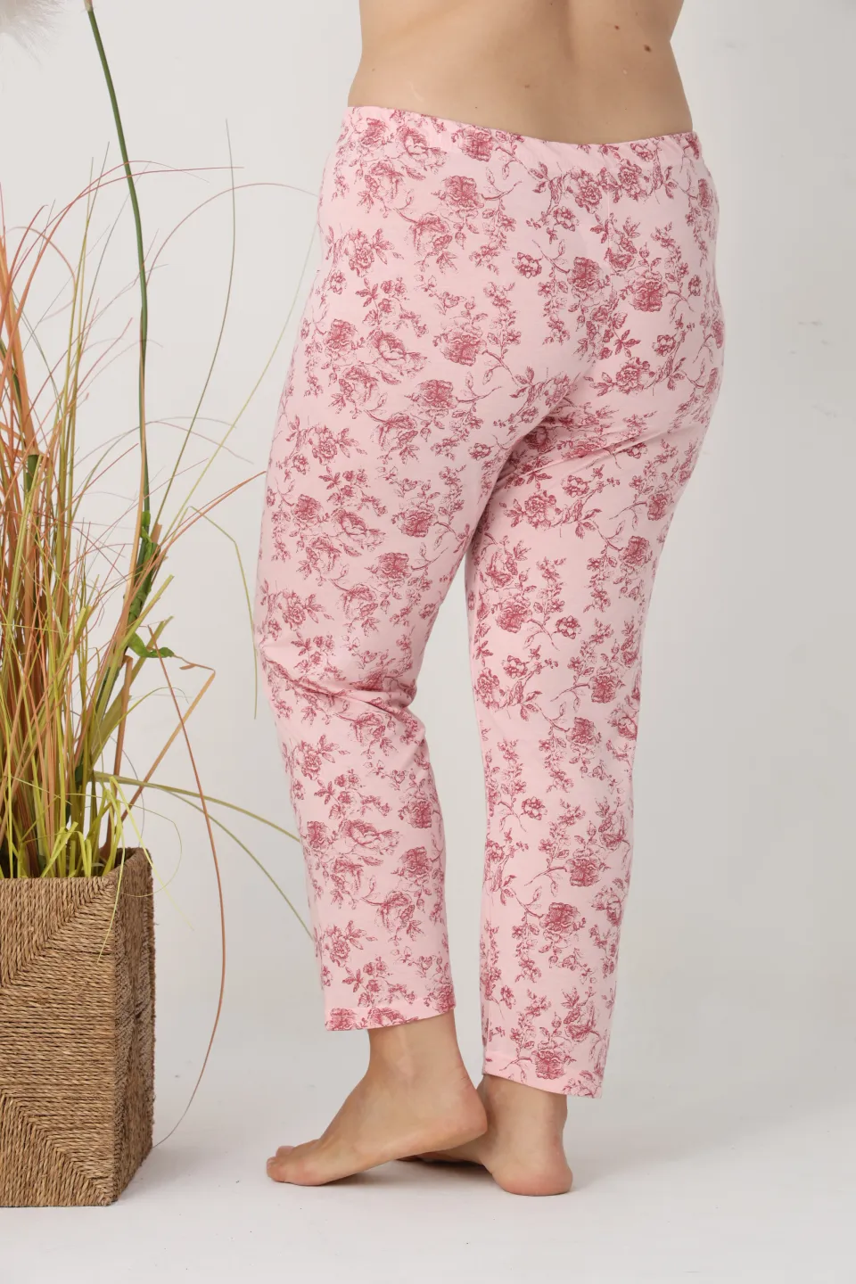 Pantaloni de pijama damă Big Size, roz cu flori
