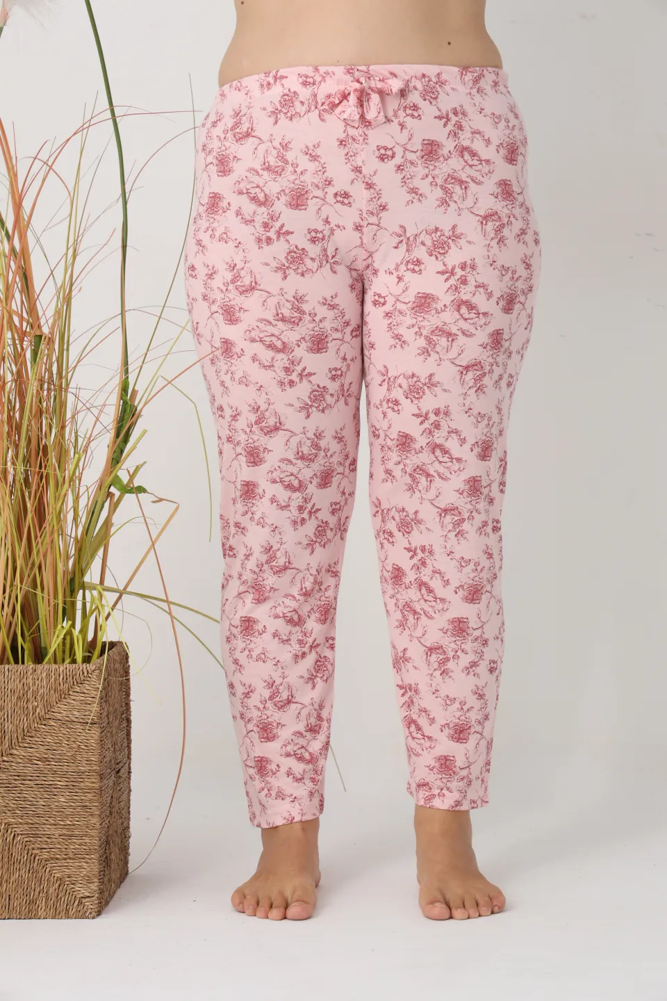 Pantaloni de pijama damă Big Size, roz cu flori