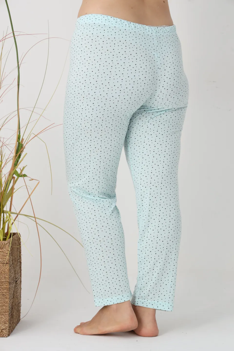 Pantaloni de pijama damă Big Size, turcoaz cu puncte negre