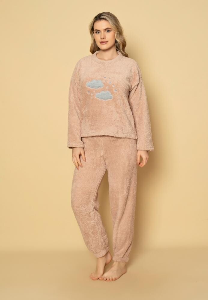 Pijama damă „COCOLINO” crem cu imprimeu nori și steluțe