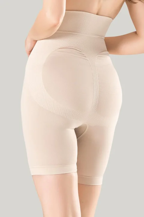 Corset damă modelator cu bandă de silicon si talie înaltă, 3/4, culoare bej