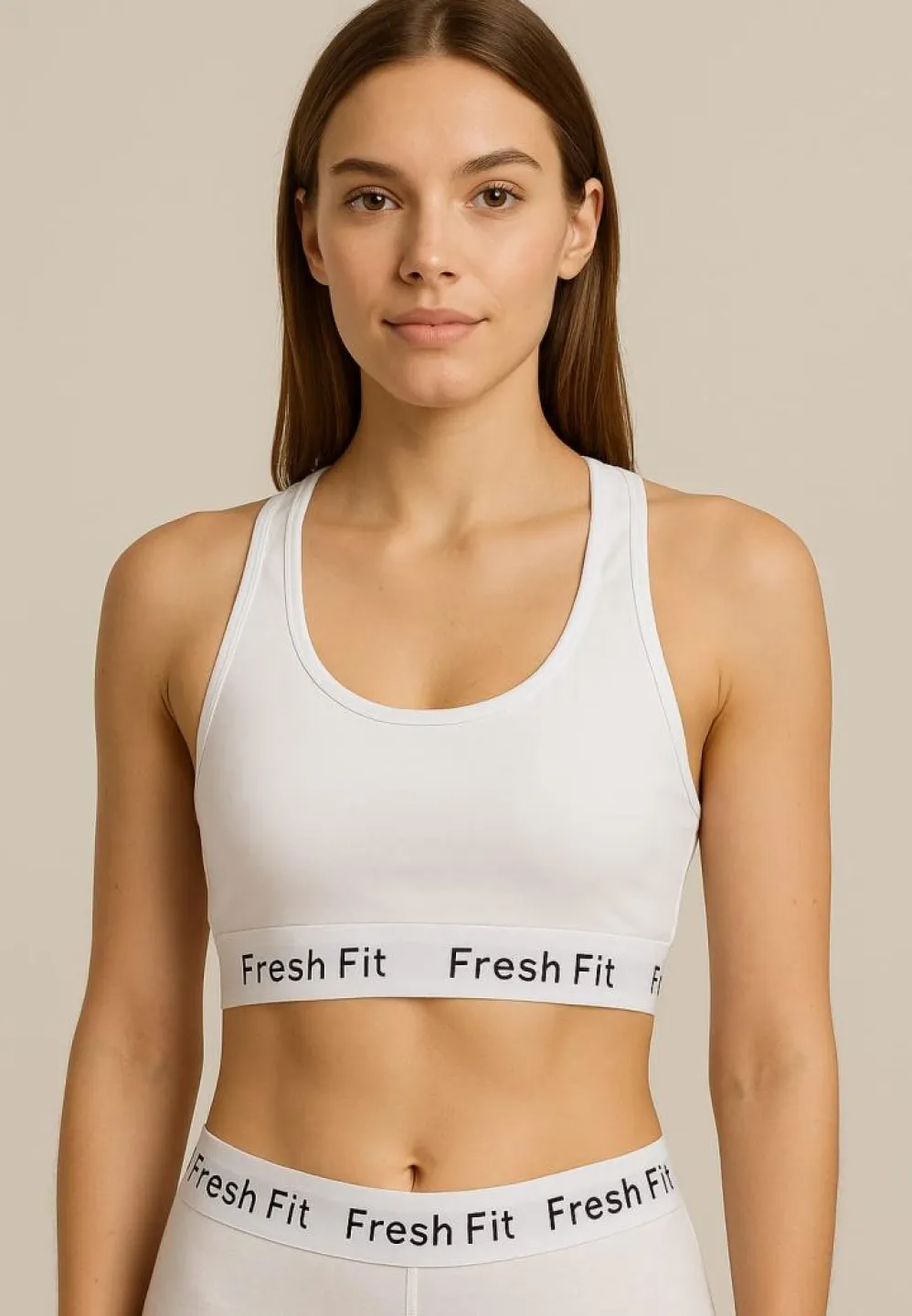 Bustieră sport Fresh Fit din bumbac și elastan - alb