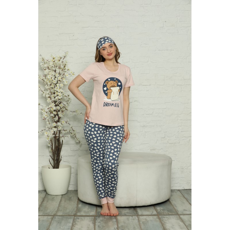Pijama de Primăvară pentru Dama cu Masca de Dormit Asortată, imprimeu Dreams