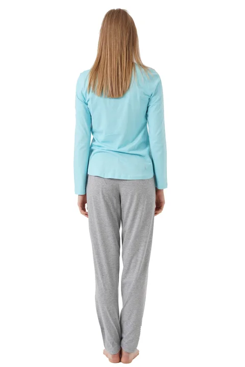 Pijamale damă cu mânecă lungă și pantaloni lungi, imprimeu Together Forever, Blue