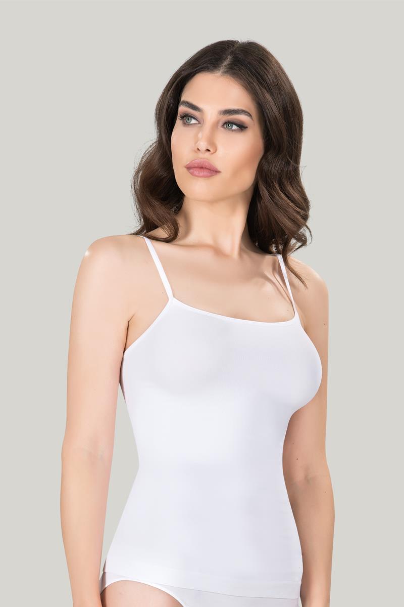 Maiou dama modelator in talie cu bretele subtiri, material moale, culoare alb