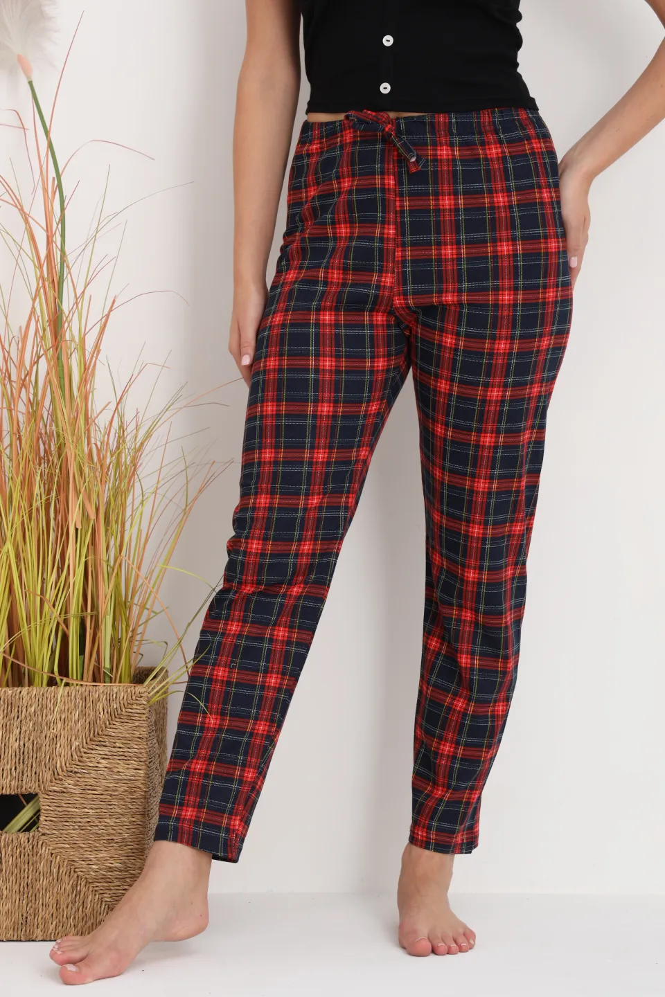 Pantaloni de pijama damă cu carouri roșii
