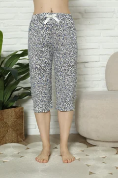 Pantaloni pijama damă 3/4, albastru, imprimeu inimi