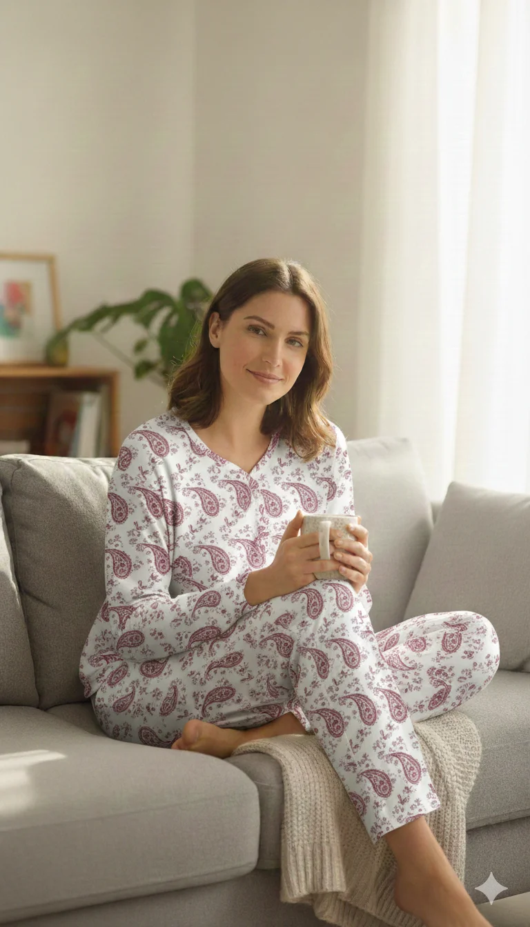 Pijama damă iarnă mărimi mari – albă cu imprimeu flori bordo