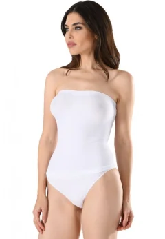 Maiou dama modelator in talie fara bretele, material moale, culoare alb
