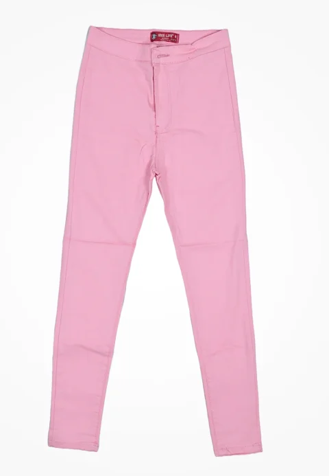 Blugi damă skinny talie înaltă – material elastic, subțire, roz