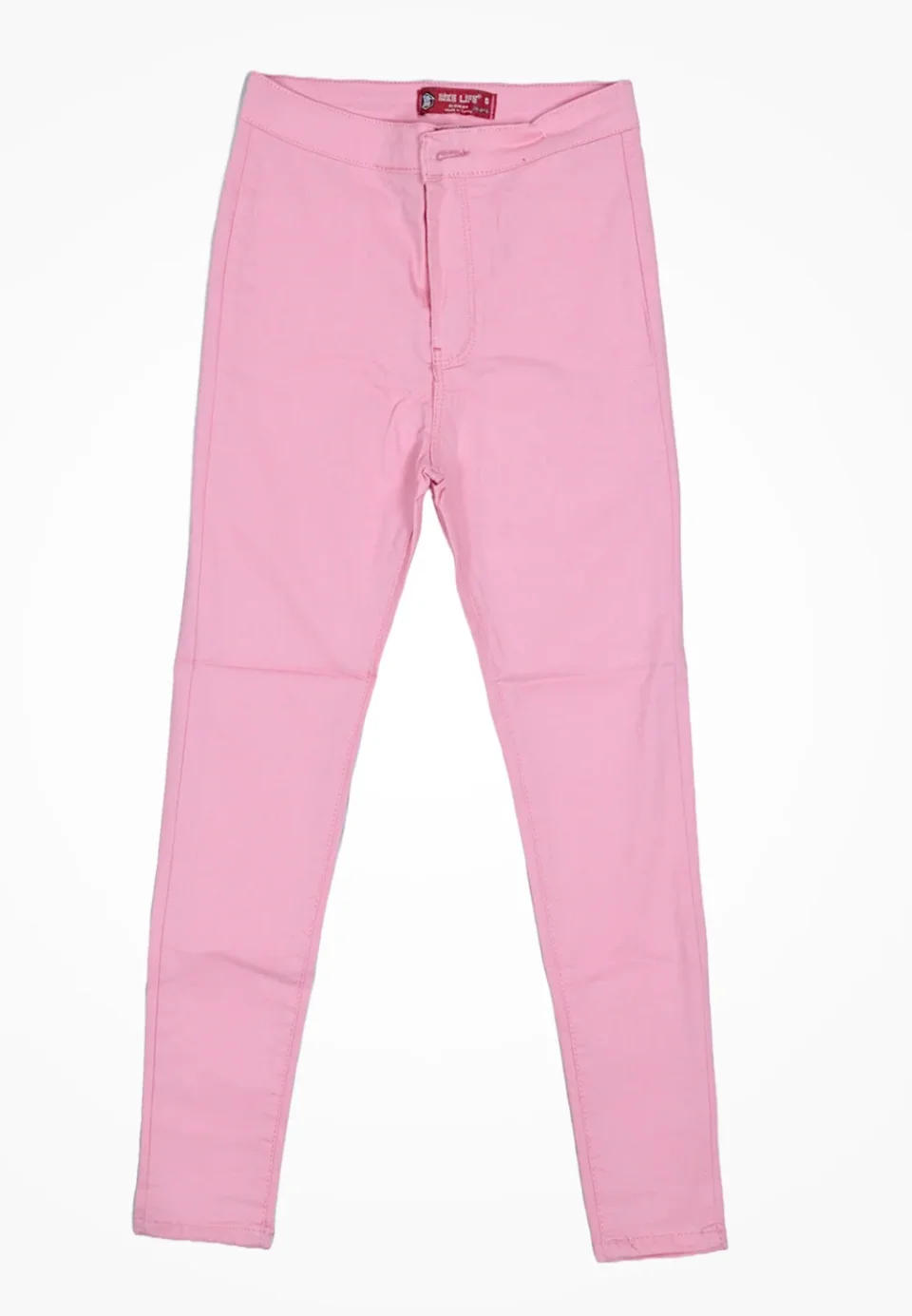 Blugi damă skinny talie înaltă – material elastic, subțire, roz