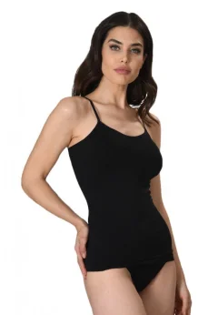 Maiou dama  NEGRU modelator in talie cu bretele subtiri, material moale