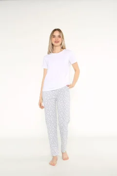 Pijama damă Arnetta alb-gri cu imprimeu floral