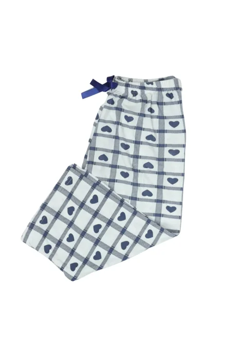 Pantaloni pijama damă 3/4, albastru cu alb, imprimeu inimi