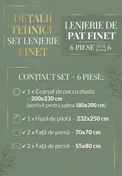 Lenjerie de pat finet cu elastic 6 piese – model cercuri gri pe fond roz
