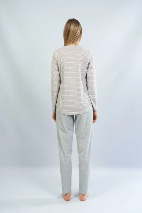 Pijamale damă cu mânecă lungă și pantaloni lungi, imprimeu Little Bunny, gri/roz