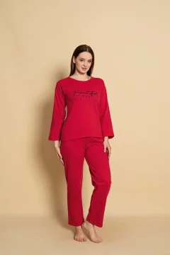 Pijama damă cu mânecă lungă și pantaloni lungi asortați, imprimeu ,,Beautiful Day"