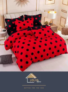 Lenjerie de pat finet cu elastic 6 piese –ROSU CU NEGRU