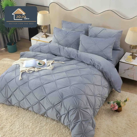 Lenjerie de pat din catifea cu pliuri, 4 piese, pentru pat dublu, culoare ALBASTRU