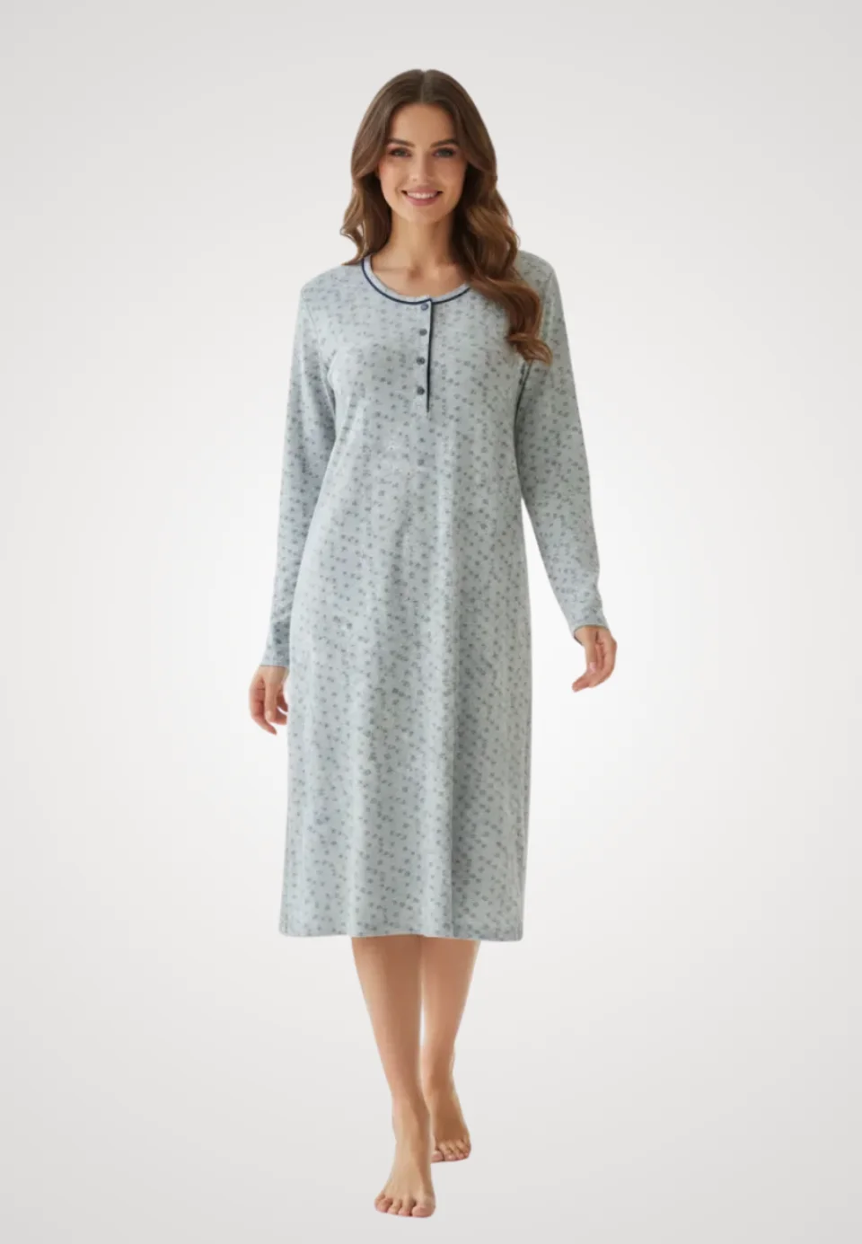 Cămașă de noapte gri cu maneca lunga